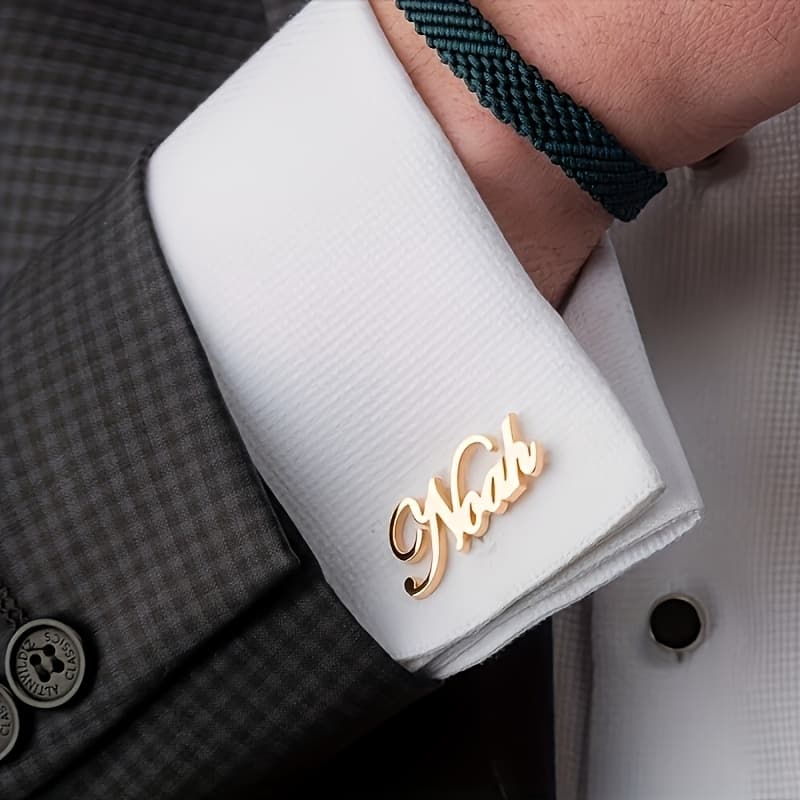 TEMU Custom 1 Pair Men' Steel Letter Cufflinks, Personalized Name Cufflinks, Wedding Gift, Groomsmen Gift, Gift For Him, Suit Accessories, Gift For Father, Husband, Boyfriend, Son
