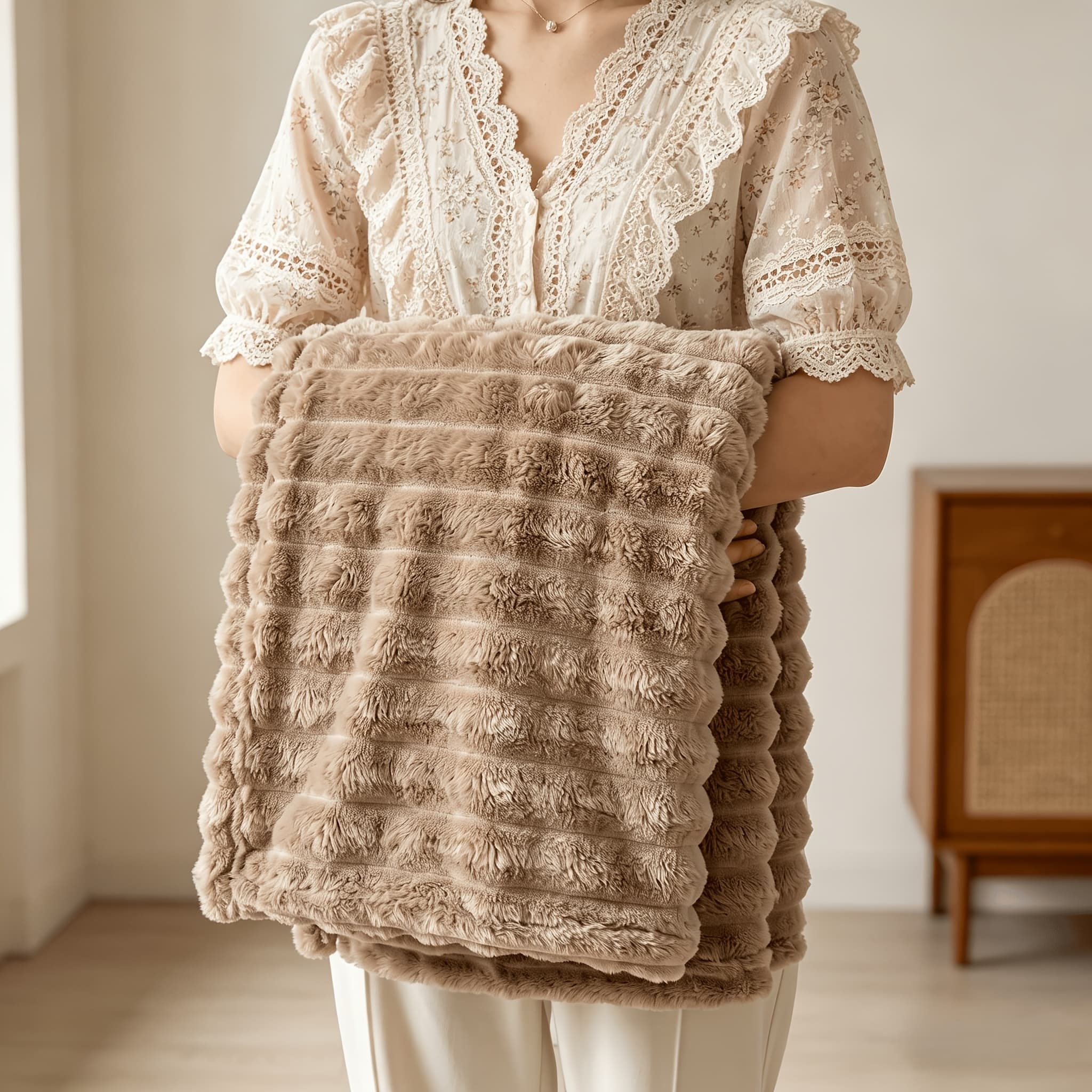 TEMU Thick Rabbit Hair Blanket Suitable For Use - Double-sided Flannel Bedspread With Imitating Rabbit, Soft Warm Nap Blanket For &, For, Office, Camping, Use - For And