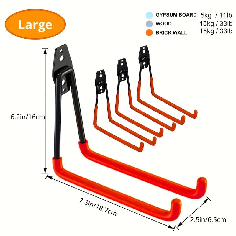 TEMU 4/14/17pcs Heavy Duty Garage Hooks, Utility Storage Hooks, Wall Mount Storage Rack For Power Tools, Ladders, Bikes, Ropes, Bulk Items, Ideal For Garden, Warehouse, Workshop Organization