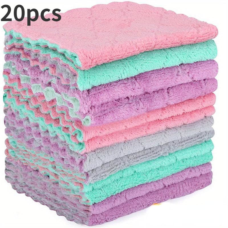 TEMU 20pcs Cleaning Cloths - Multifunctional Double-sided Light-colored Towels, Perfect For Dishwashing And Care, Reusable And Durable Dish Towels
