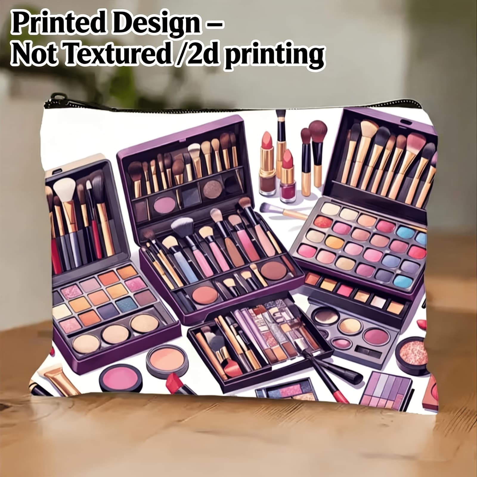 TEMU Printed Design Non-textured 2d Printing, This Is A Makeup Bag With A Makeup Tool Print, Portable Storage Elegant Additions Zipper Closure, Small Makeup Bag