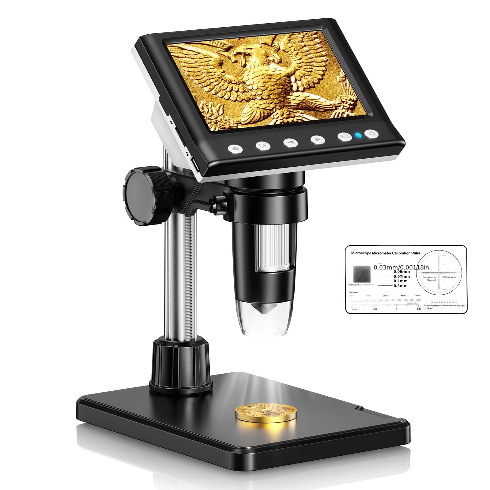 TEMU 4.3" Coin Microscope, Ips Digital Microscope For Adults, Coin Magnifier With 8 Led Lights, Windows Compatible, 32gb Memory Card