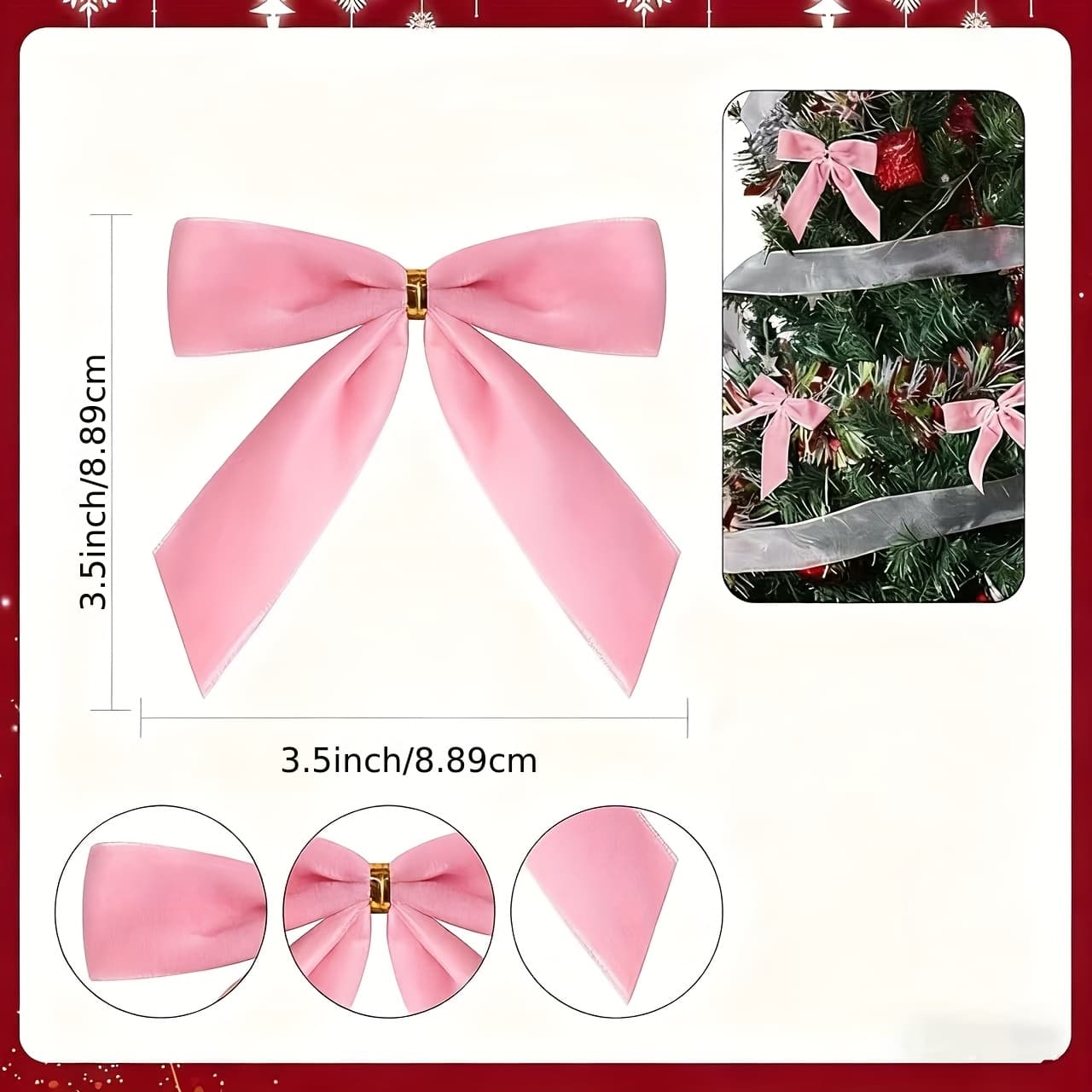 TEMU 16pcs Pink Split Velvet Christmas Tree Bow Ornaments