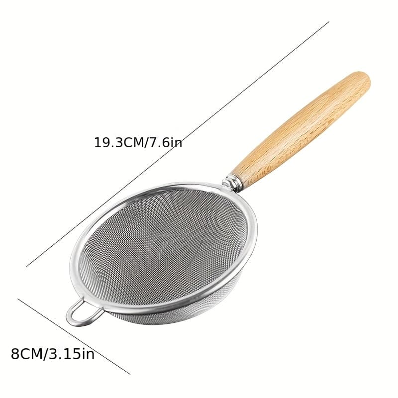 TEMU Colander With Wood Handle Tiny & Cute Kitchen Skimmer, Hanging Strainer For Tea, Eggs, Foods, Space Saving
