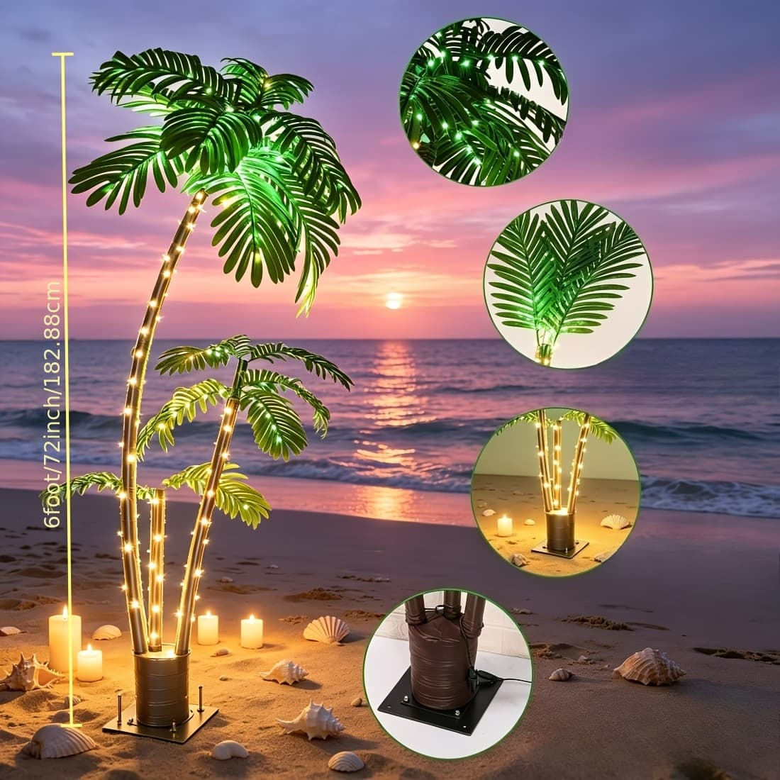 TEMU Plug-in Palm Tree Lamp For Outside Patio, Trunks Outdoor Christmas Decoration Decor, Light Up Led Artificial Trees Lights For Home Party Yard Pool Porch Deck Tropical, For A Gift