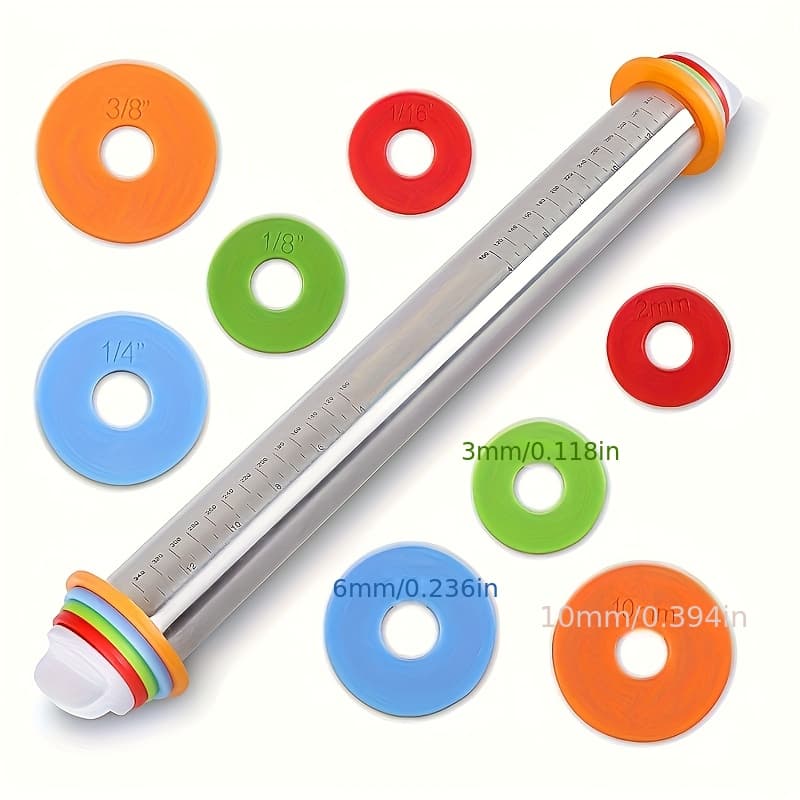 TEMU 17-inch Adjustable Rolling Pin Made Of Stainless Steel, Perfect For Replacing Thickness Rolling Pins, Includes Thickness Rings For Baking Dough, Pizza, Pastries, And Pasta