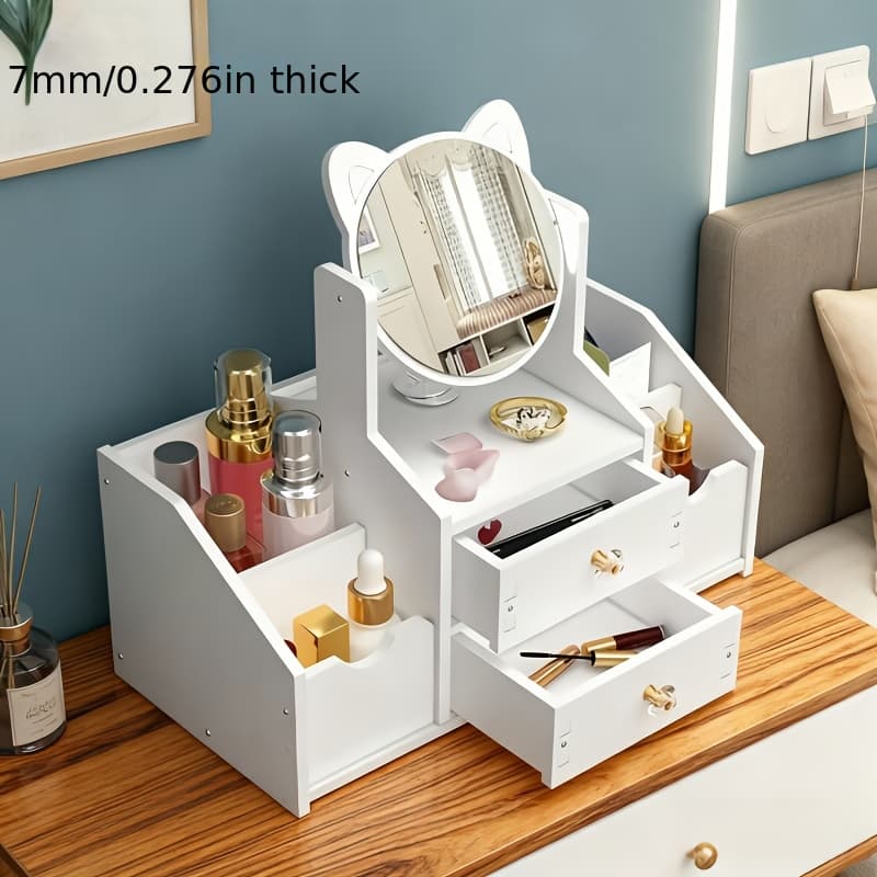 TEMU Modern Dressing Table Cosmetics And Jewelry Storage Box, Easy To Assemble, Cute Cat Ears Design, Compact Storage, Sturdy Structure, Ideal Gift For Christmas Or Halloween.