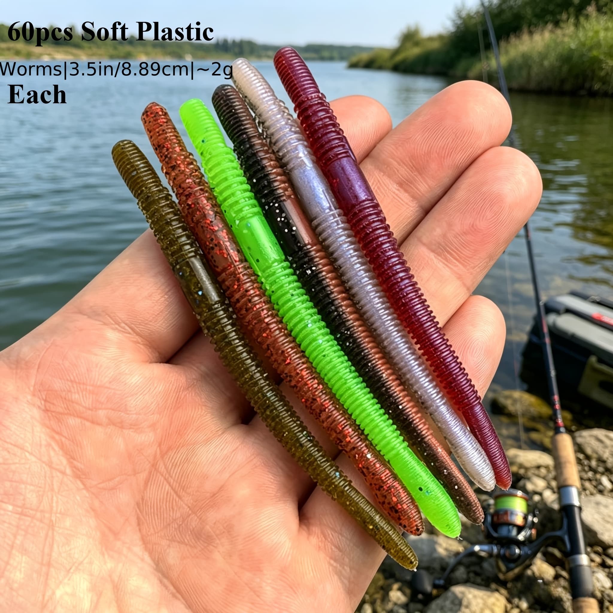 TEMU 10pcs/60pcs/61pcs/120g Sinking Diving Fishing Lure, Noodle Worm, 3.94 Inches, Simulated Bait For Pale /, Noodle Worm, Essential Fishing Gear