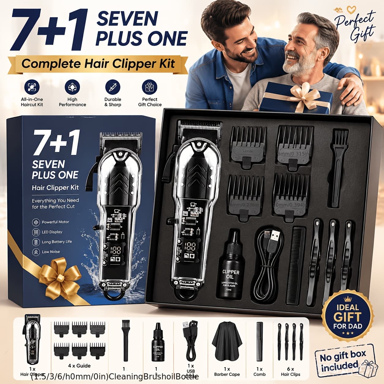 TEMU Father's Day Gift, Men's Electric Shaving Clipper, Beard Trimmer, Usb Rechargeable, Enclosed Foil Shaver, Trimmer, Including 4 Extreme Combs, Suitable For Daily Shaving And As A Gift