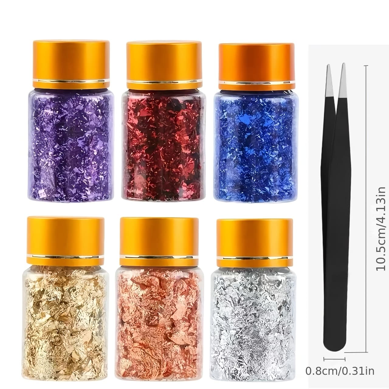TEMU 6 Boxes Of Golden Plated Sheets, Resin Sheets, Golden Plated Metal Foil Sheets With Tweezers For Painting Art And Resin Crafts, Nail Art (golden, Silvery, Rose Golden, Red, Blue, Purple)