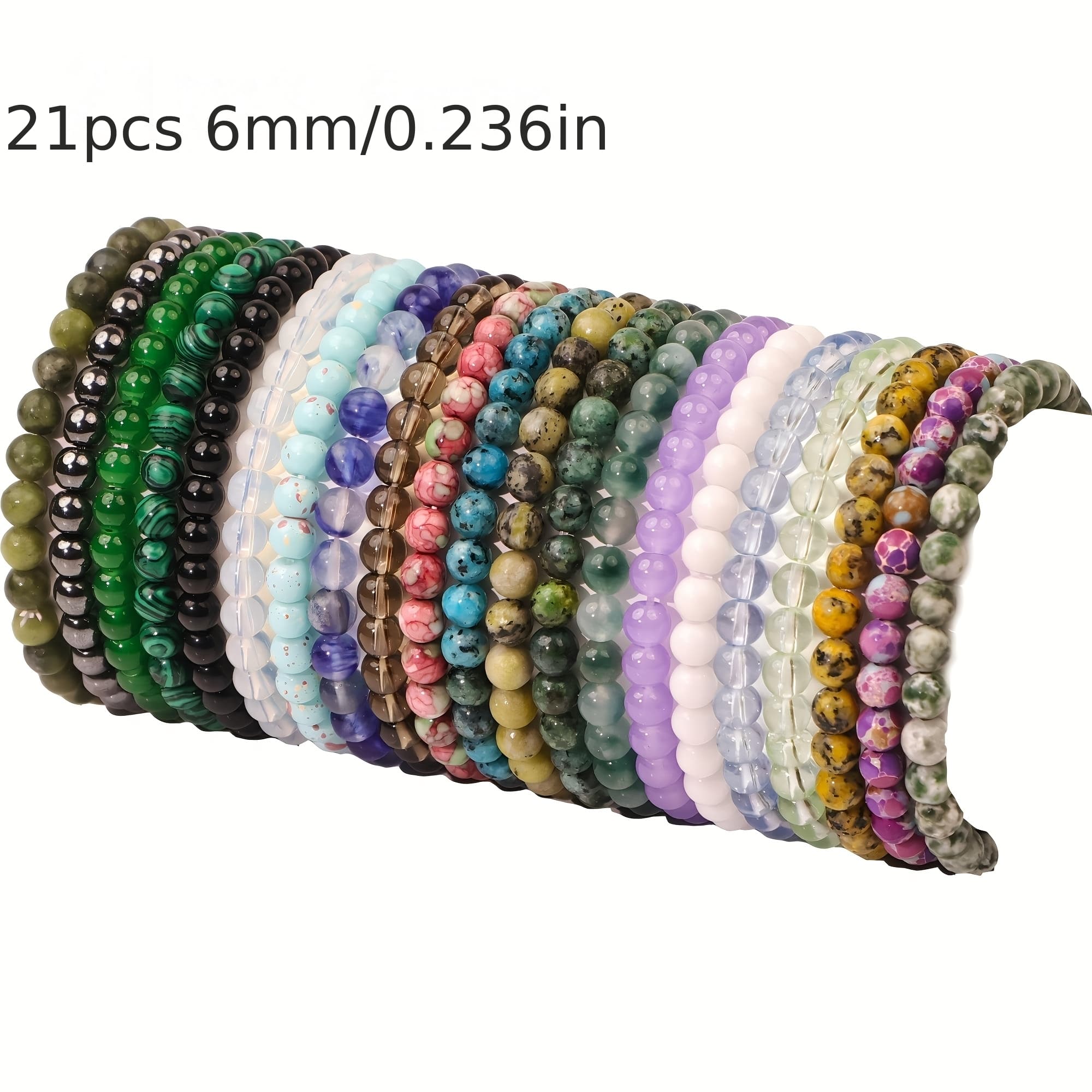 TEMU 21pcs Of Natural Stone Bracelets. Bracelets, With Light-colored Glass Bead Bracelets, Are Suitable For For Daily Wear And Festive Occasions. 6mm Bead Elastic Bracelets. As Gifts.