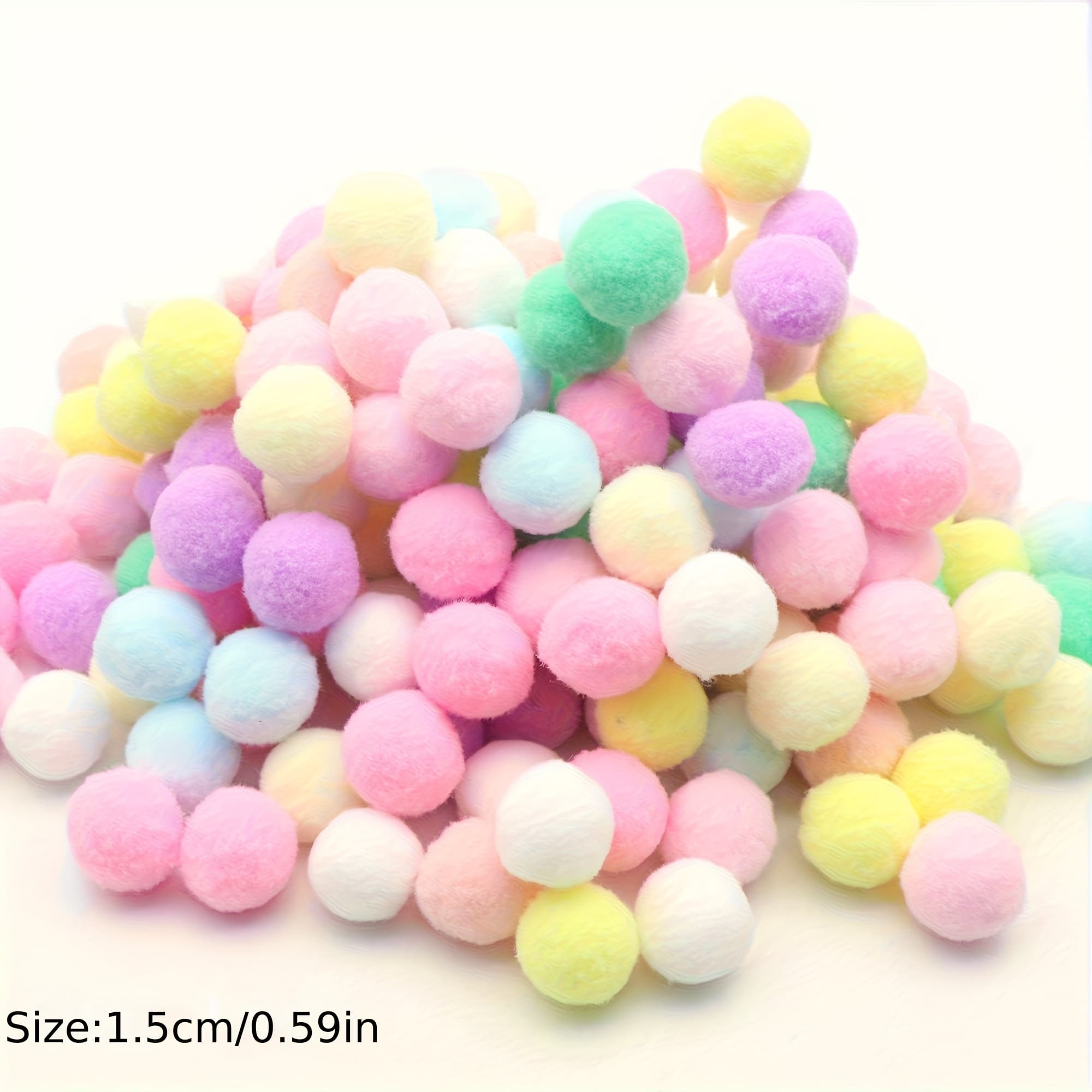 TEMU Mini 202pcs 1.5cm Multicolor High Elastic Pom Poms Balls, Pastel Macaron-colored Plush Balls, Colorful Polyester Fuzzy Balls For Diy Crafts, Sewing Supplies & Wedding Party Easter Decorations
