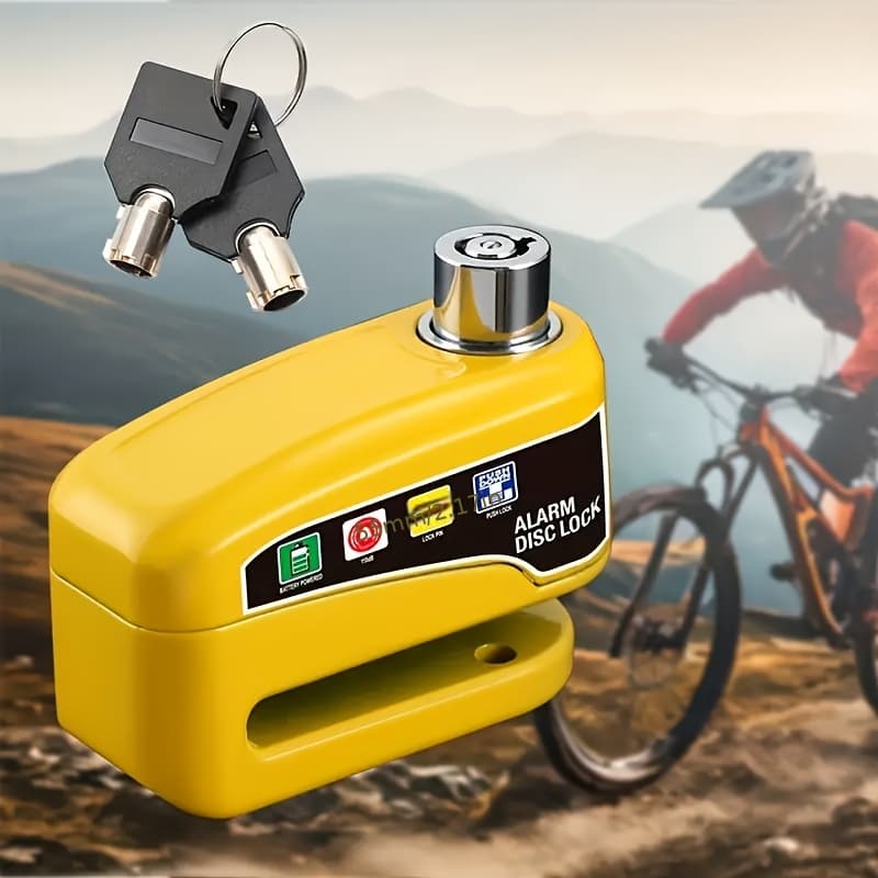 TEMU Disc Brake Lock For Motorcycles With An Alarm, Designed To Prevent Theft. It Features A 110db Alarm And Is Suitable For Light Motorcycles, Bicycles, And Scooters