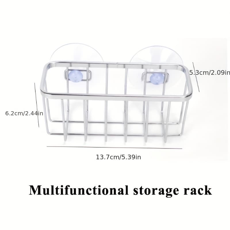TEMU Multifunctional Stainless Steel Storage Rack Kitchen Bathroom Double Suction Cup Shelf Creative Storage Drain Rack Cleaning Sponge Shelf