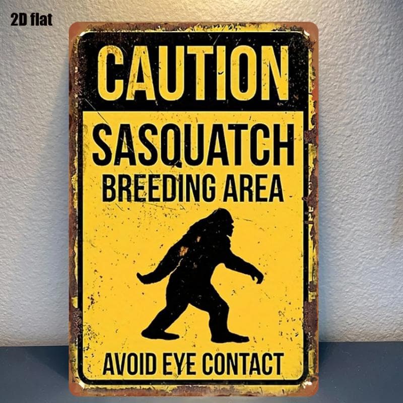 TEMU Funny Sasquatch Breeding Area Warning Sign - Themed Metal Wall Decor With Humorous Design - Iron Novelty Sign For Cabin, Cave, Or Office Decoration