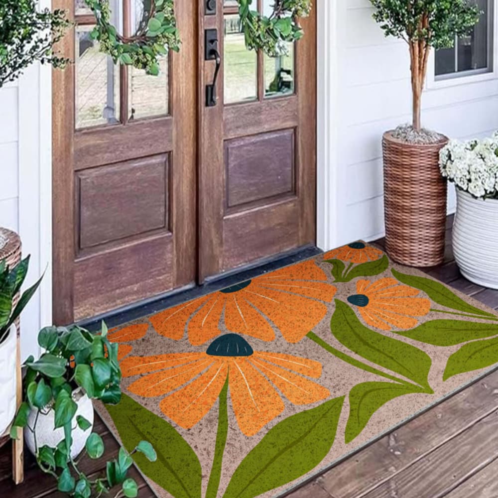 TEMU Green Leaves Funny Welcome Mats Wire Coil Anti Slip Floor Carpet Cuttable Coil Pvc Front Door Mat For Outside Entry Doormat Outdoor Indoor Entrance Rugs Entryway Indoor Outdoor Home Porch Decor