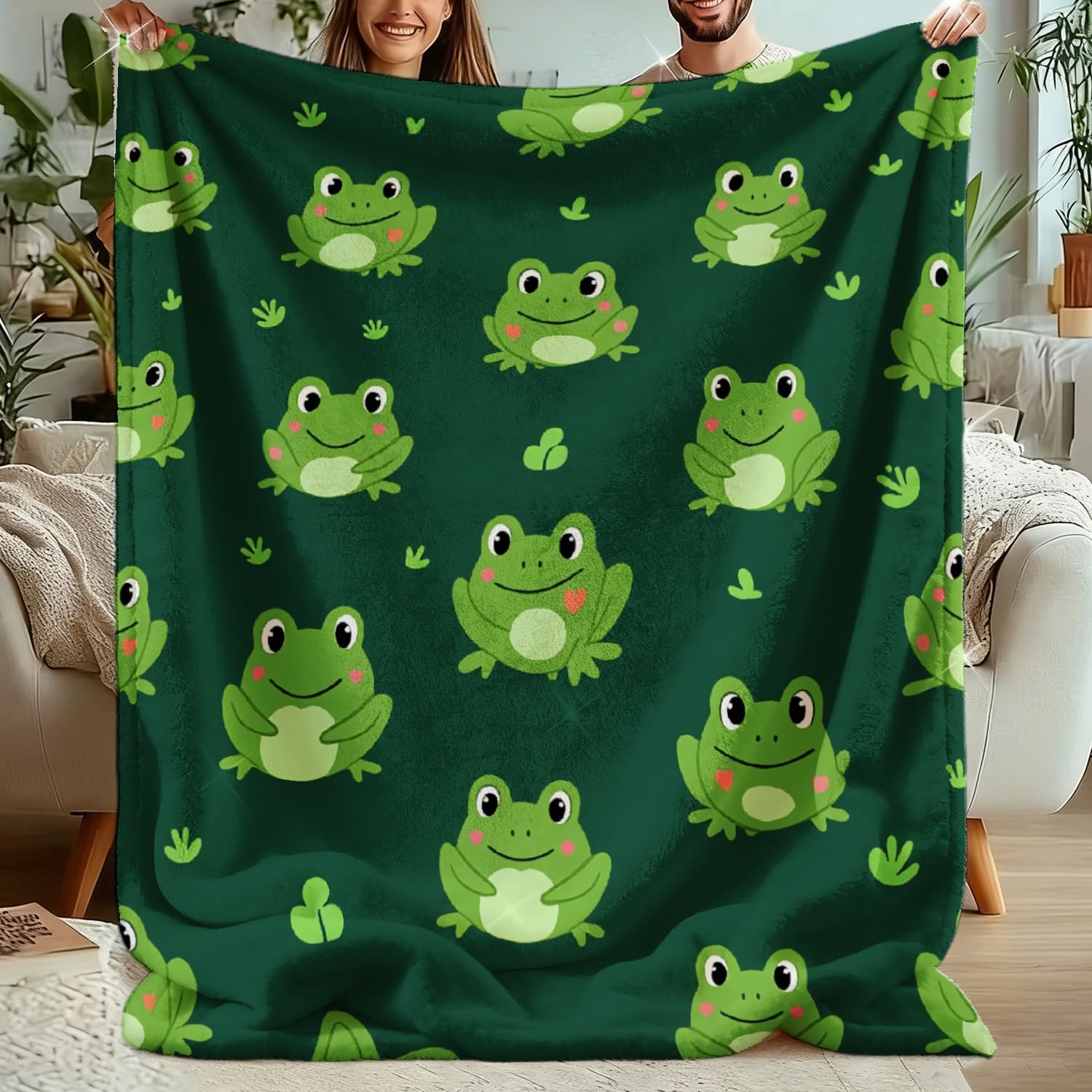 TEMU Joocar 1pc Frog Pattern Green Background Cute Printed Flannel Blanket, Soft, Comfortable, Cozy Fleece, Large Warm, Lightweight Fuzzy Blanket, Birthday Gift 1pc 280gsm