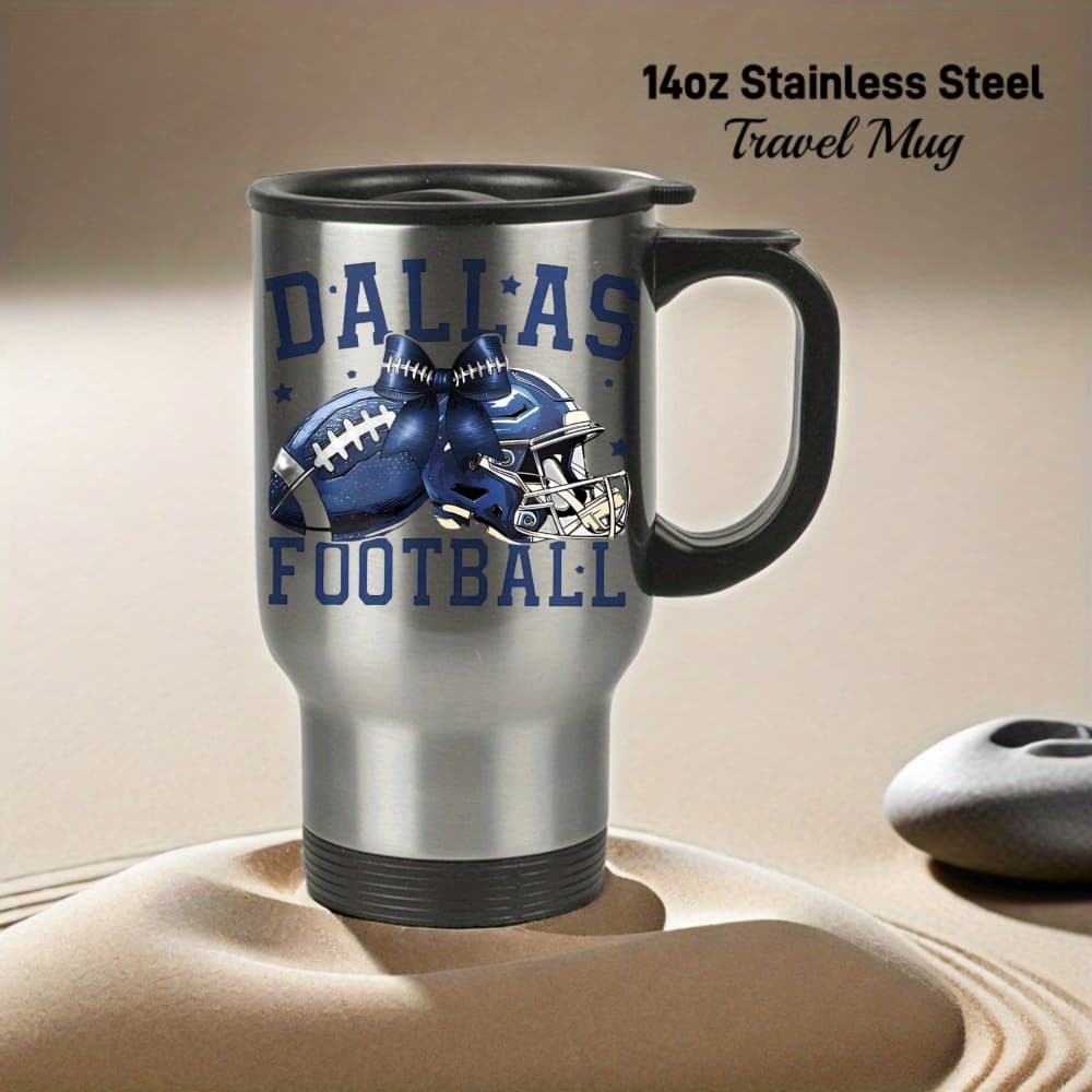 TEMU 14oz Stainless Steel Travel Mug With Lid | Dallas Football Design Coffee Cup Water Bottle Tumbler For Camping Outdoor, Best Gift For Halloween Christmas, Unique Bookish Item By