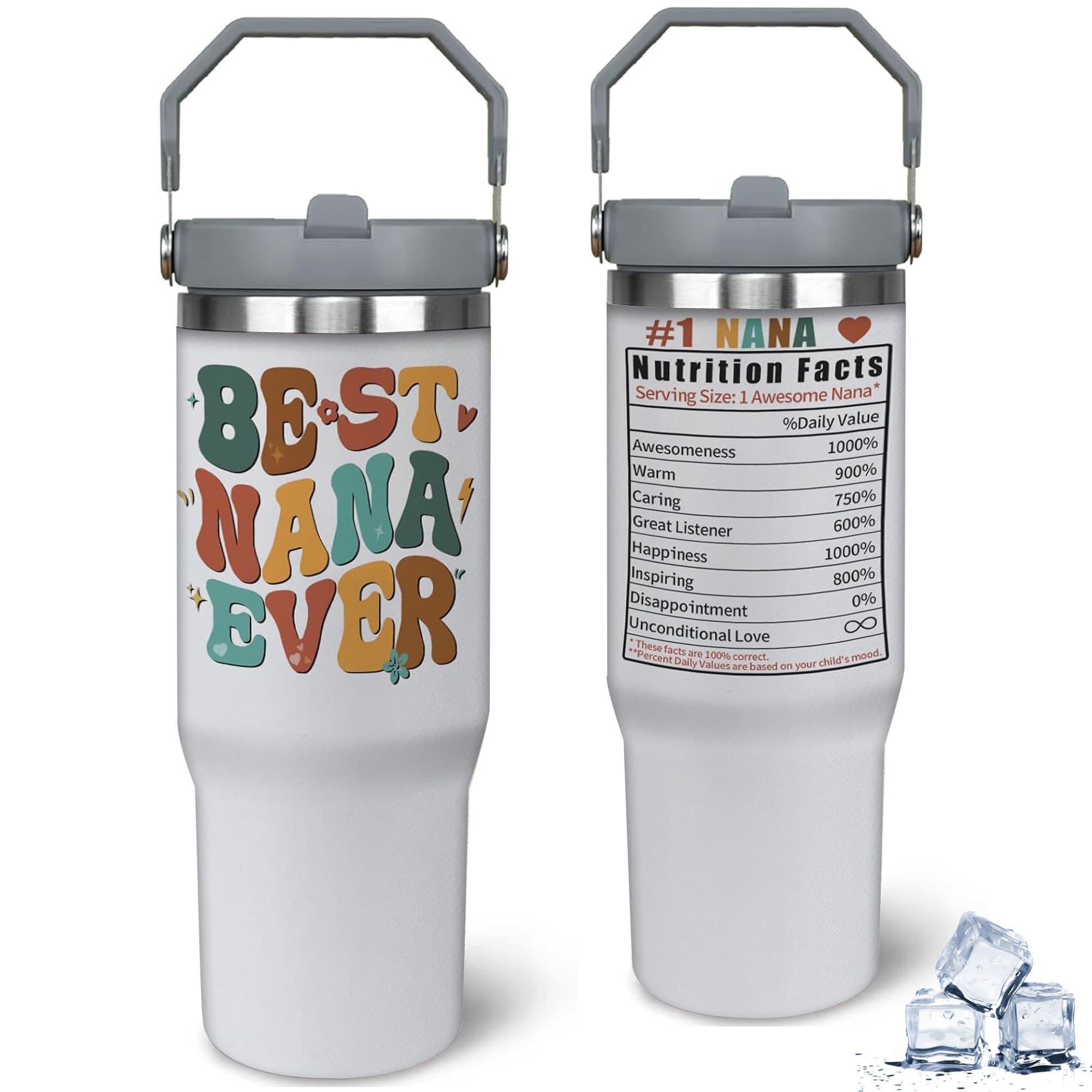 TEMU 30oz Stainless Steel Tumbler With Handle And Straw, "best Ever" Engraved, Insulated Travel Mug, With Nutrition Facts Design, For Grandmothers, Perfect Christmas Or Birthday Gift