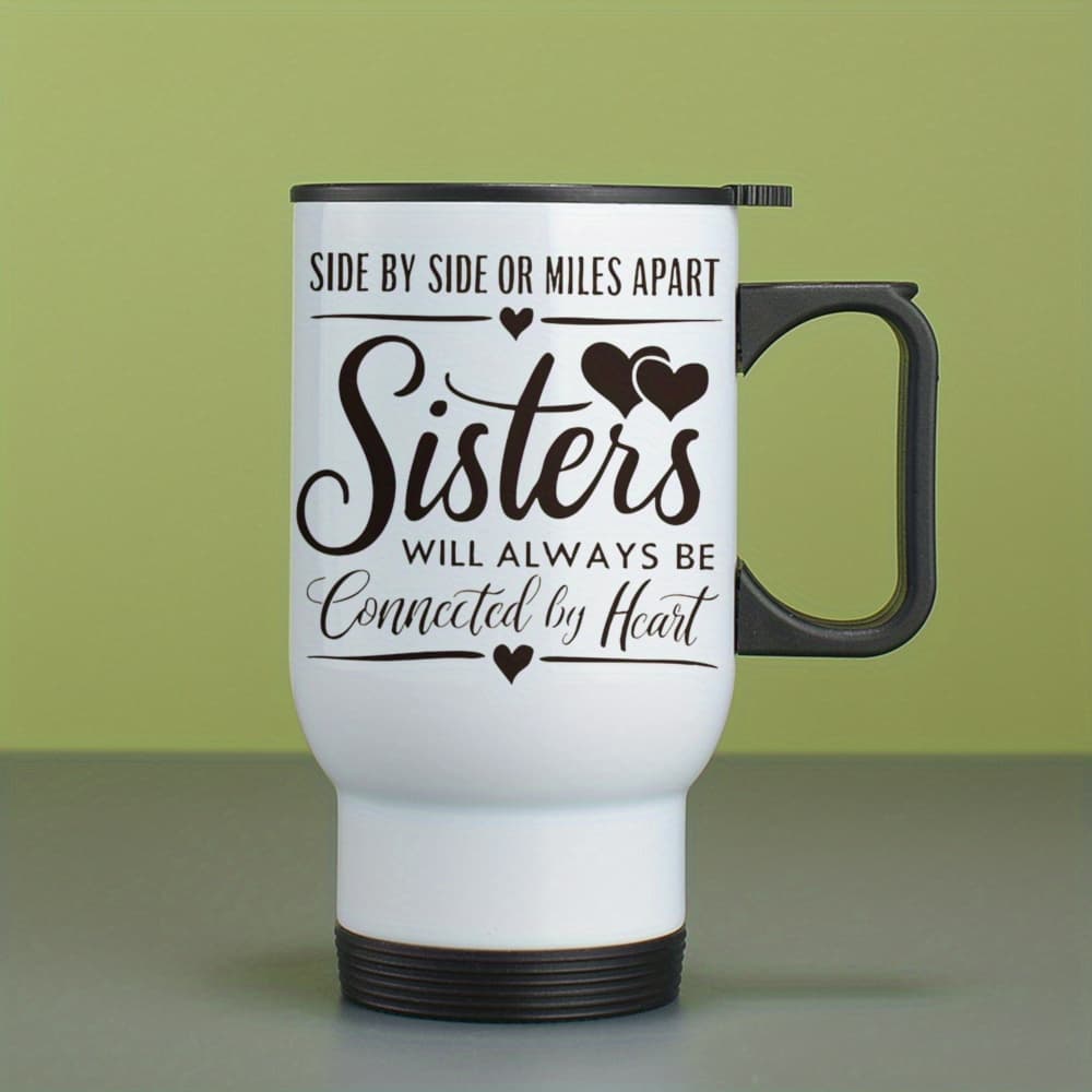 TEMU Sisters 14oz Stainless Steel Travel Mug With Lid Coffee Cup Water Bottle Tumbler Best Gift For Sisters Gift Gift For Mom Father's Day Gift