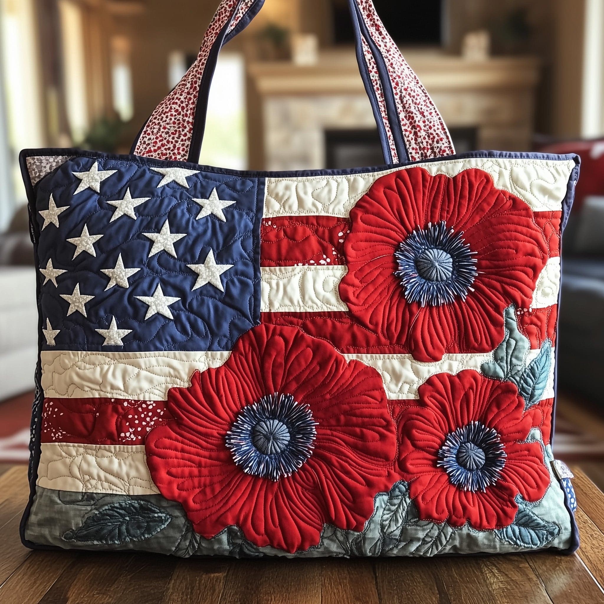 TEMU Fashionable Floral Quilted Tote Bag With Flexible Open For , Suitable For Multiple And Occasions