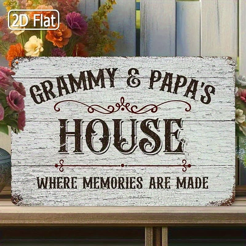 TEMU 2d Flat, 1pc Rustic "grammy & Papas House" Metal Wall Sign - Iron Wall-mounted Plaque, Nostalgic Wall Art Suitable For Décor, Holiday & For Wall Art Decorations (english Text), 2d Flat