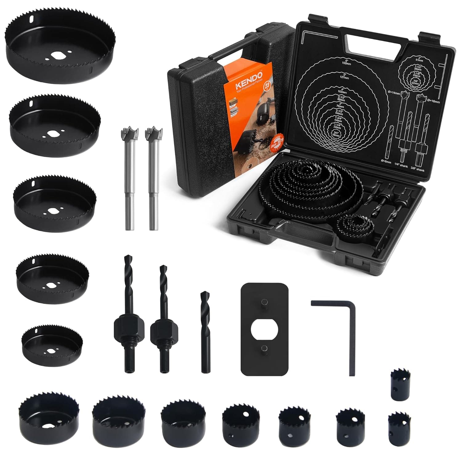TEMU Kendo Set, 23pcs Kit With 3/4" To 6" (19mm-152mm) Saw Blades, Mandrels, Drill Bits, Installation Plate, Hex Key, Ideal For , Plastic, Pvc Board, Drywall With Storage Case