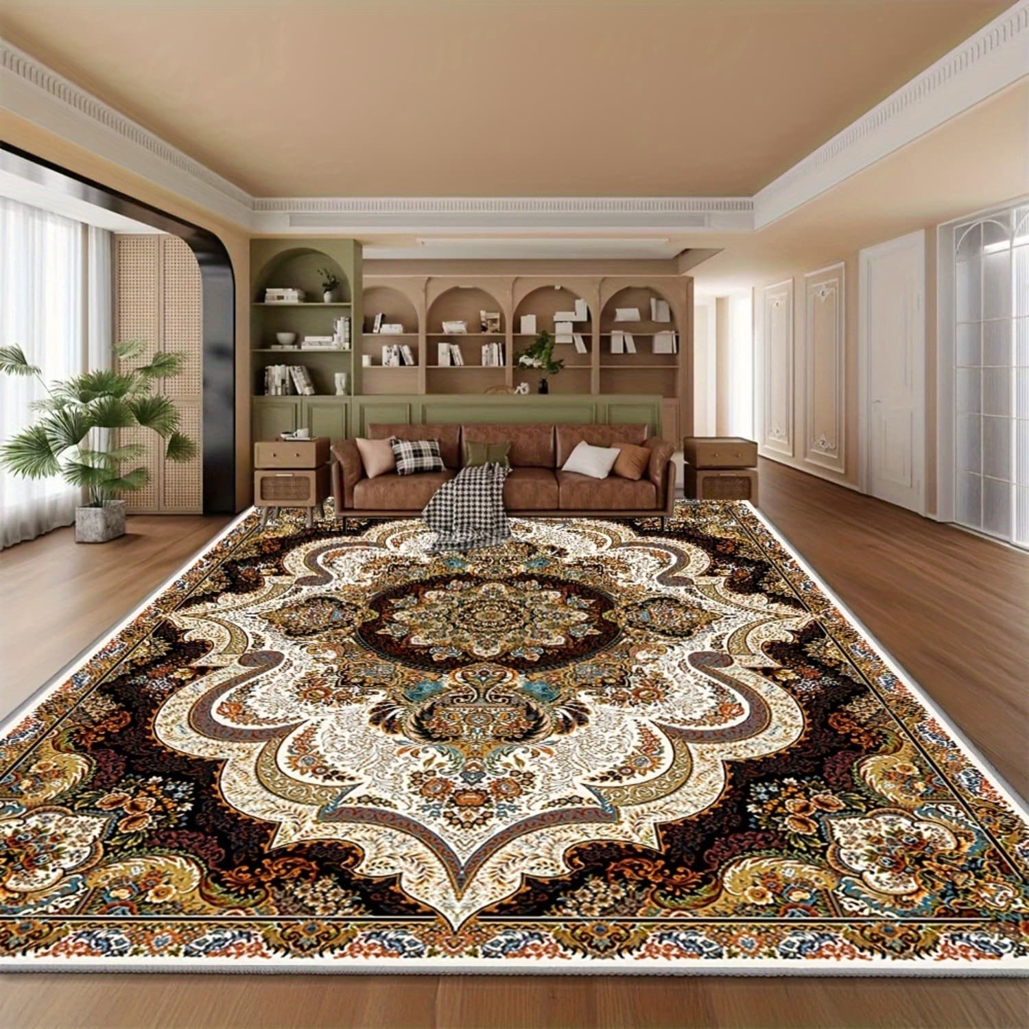 TEMU Large Oriental Carpet - Velvet Rug Suitable For Living Room, Under Bed & Hallway - Machine Washable Large Floor Mat With Backing, Soft Oriental Pattern Carpet ()