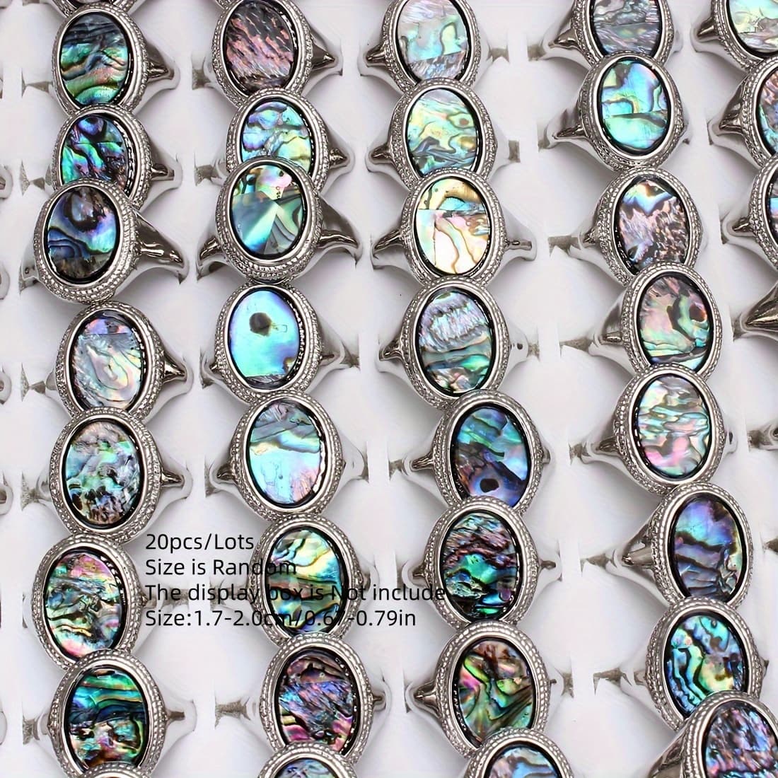 TEMU 20pcs Lot Fashionable Sparkling Natural Shell Alloy Men Rings - Wedding Party Finger Jewelry For Women Men - Random Size 17-20mm Box Is Not