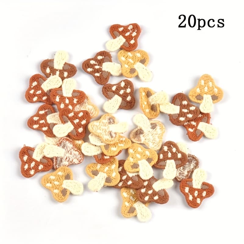 TEMU 20pcs Of 2*2.3cm Multicolored Mini Mushroom Pattern Fabric Patches Without Adhesive For Diy Handmade Clothing Decoration Supplies, Suitable For Clothing, Hats, And Hair Accessories.