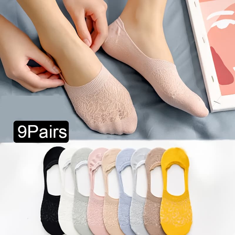 TEMU 2025 New -pack No-show Socks, Non-slip Invisible Low-cut Solid Color Socks For Air Conditioning. Versatile