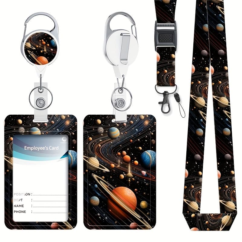 TEMU 2d Id Holder Featuring Of A Starry Sky, Planet, , And Universe Pattern, Complete With A Lanyard And Retractable Badge. This Vertical Bag Is Suitable For Nurses, Doctors, Teachers, And Students