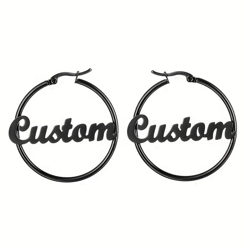 TEMU Customizable Personalized 40mm Name Earrings Individual Exquisite Black Name Pendant Earrings Suitable For Girlfriend Women Unique Jewelry Wedding Gift