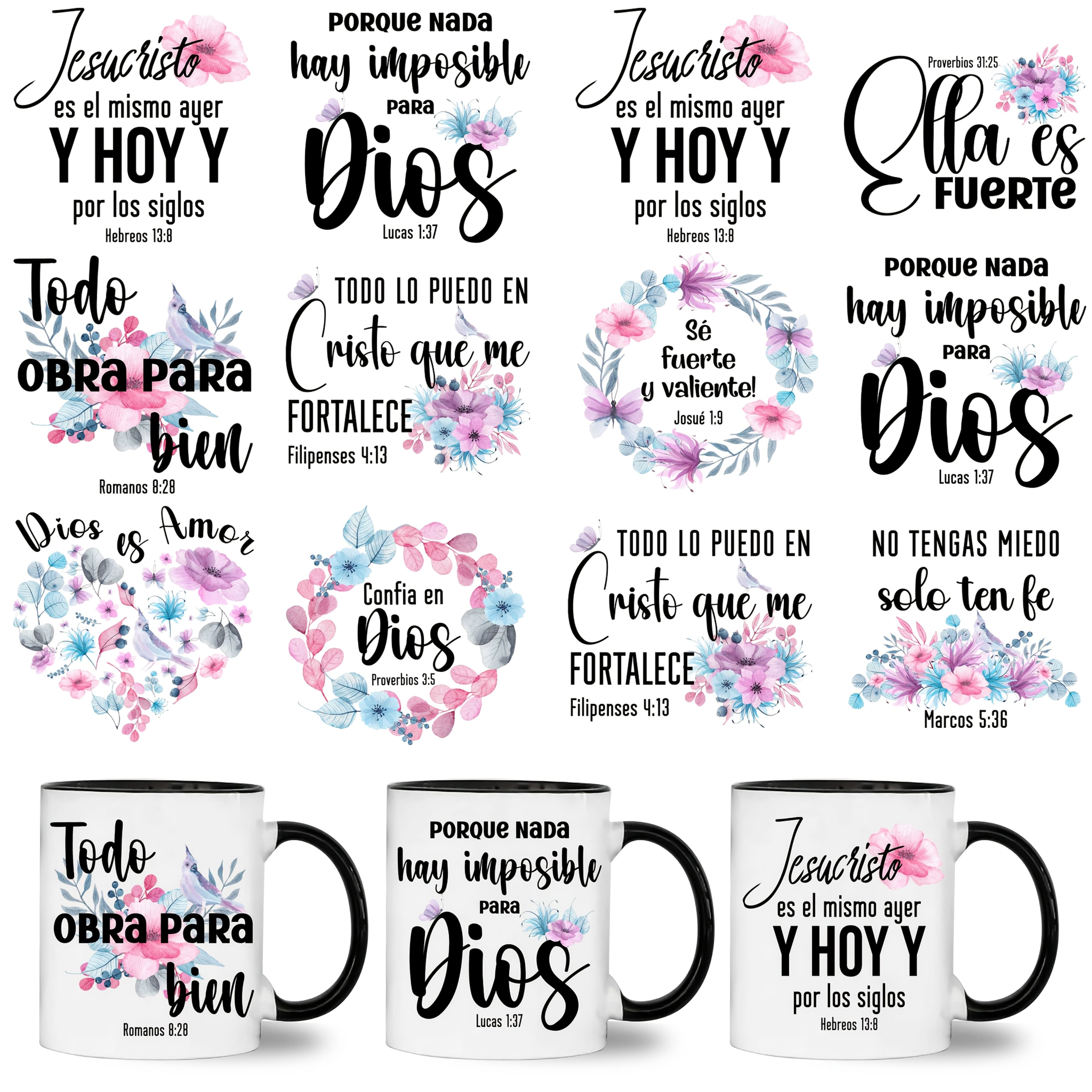 TEMU 12pcs Spanish Verse Uv Dtf Mug Wraps - Uv Dtf Tumbler Wraps For Mug Cups, Aesthetic Mug Transfer Paper, Dishwasher Safe Mug Transfer Paper - , Office Mug Labels, Inspirational Quote