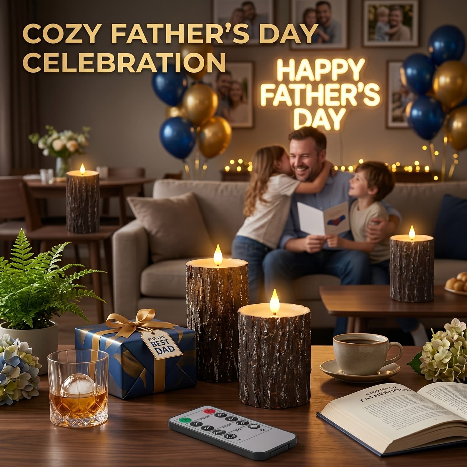 TEMU 3-pack Realistic Pine Bark Led Flameless Candles With Vintage Lifelike Wood Grain. Battery Operated, Safe, Smokeless And Flameless. Ideal For Living Room, Bedroom, The For Father's Day Gifts