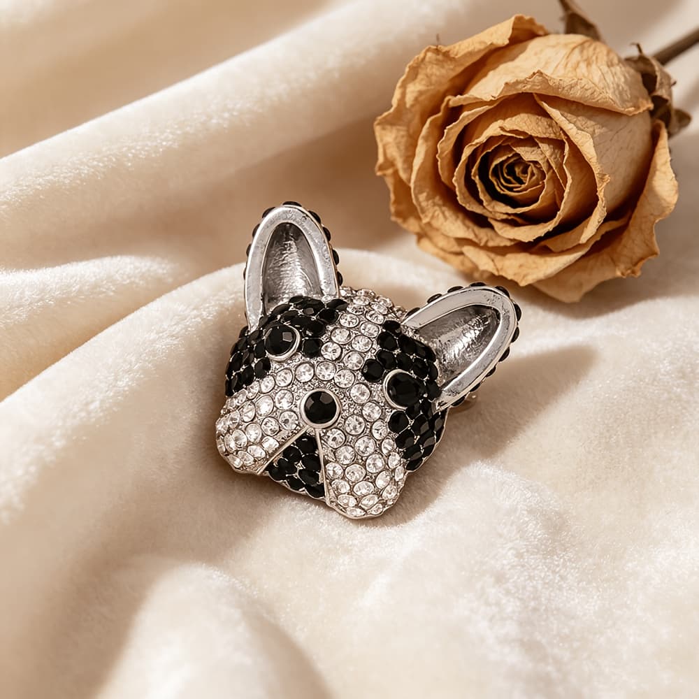 TEMU Vintage Black And White French Bulldog Brooch, Featuring A Dog That Replicates The And White Pattern. Suitable As A Graduation Season Friendship Gift, Gift, Or For Special Occasions.
