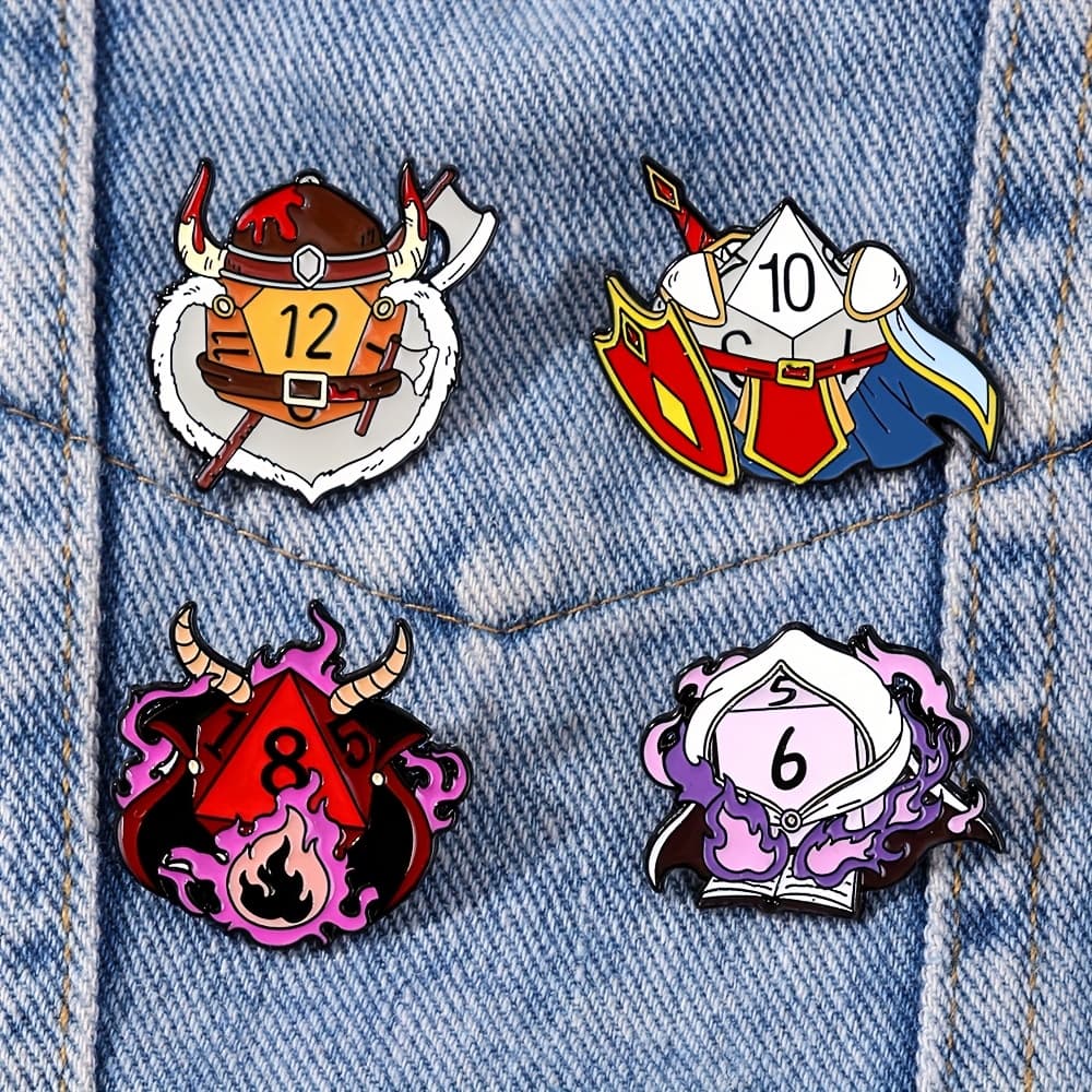 TEMU Set Of 4 Dungeons Dice Enamel Pins, Stylish Decorative Brooches, Ornaments, Lapel Pins, Bag Badges, And Jewelry Gifts