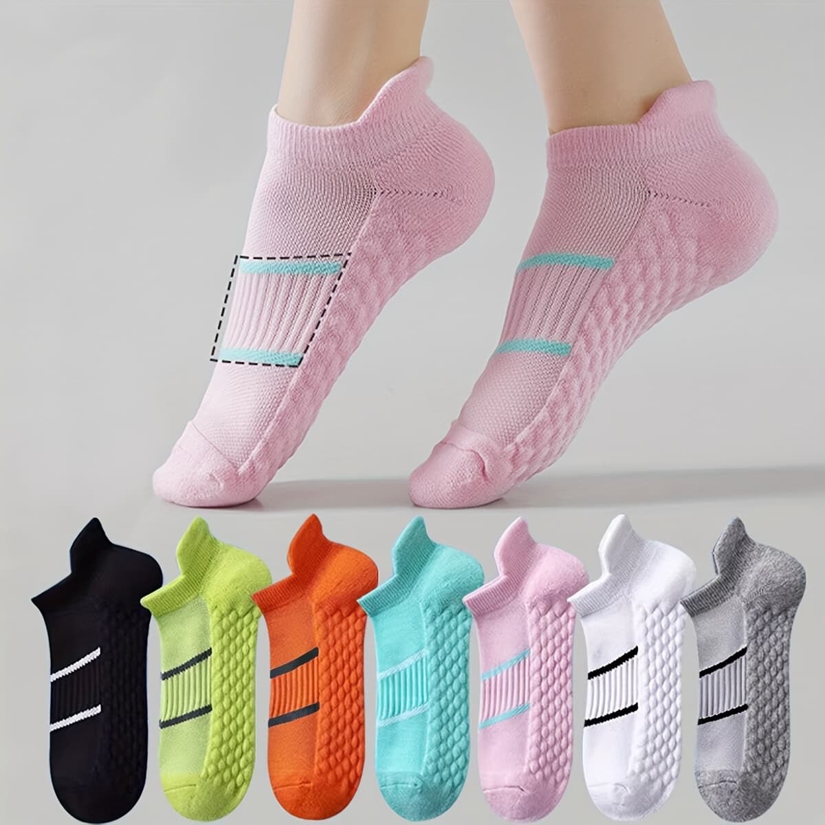 TEMU 7-pair Women' And Stylish Solid Socks, Comfortable And Breathable Short Socks With Reinforced Heels
