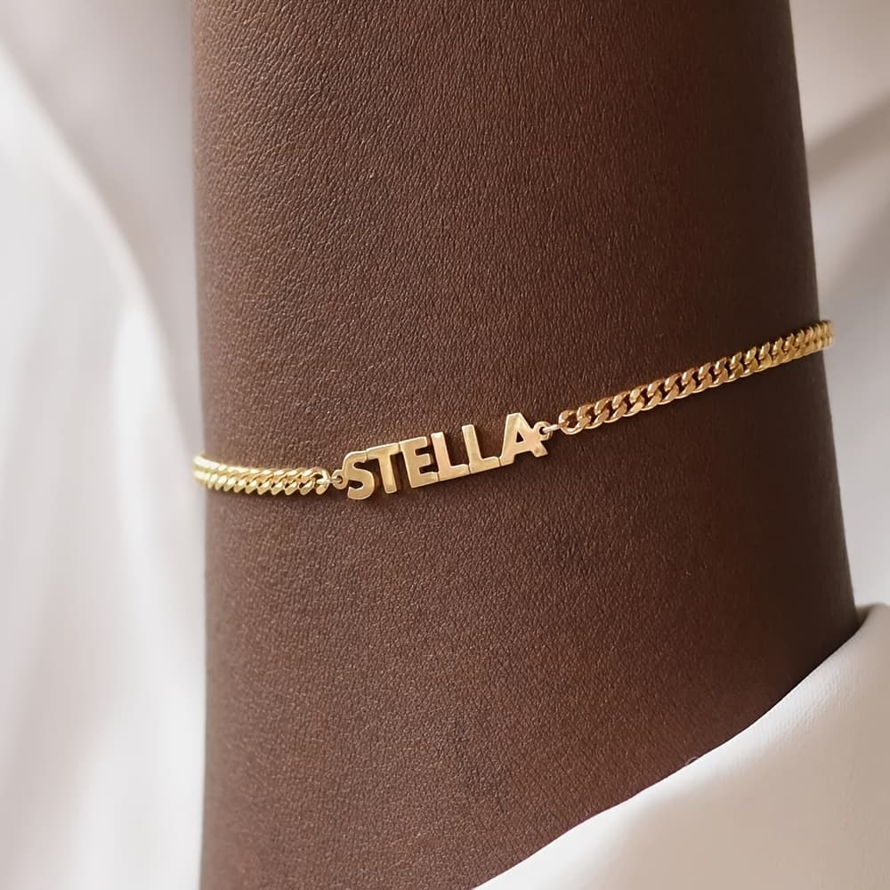 TEMU 1 Custom Curb Chain Name Bracelet Personalized Stainless Steel Name Custom Bracelet Minimalist Style Custom Jewelry Additions Daily Wear Women's Valentine's Day Gift