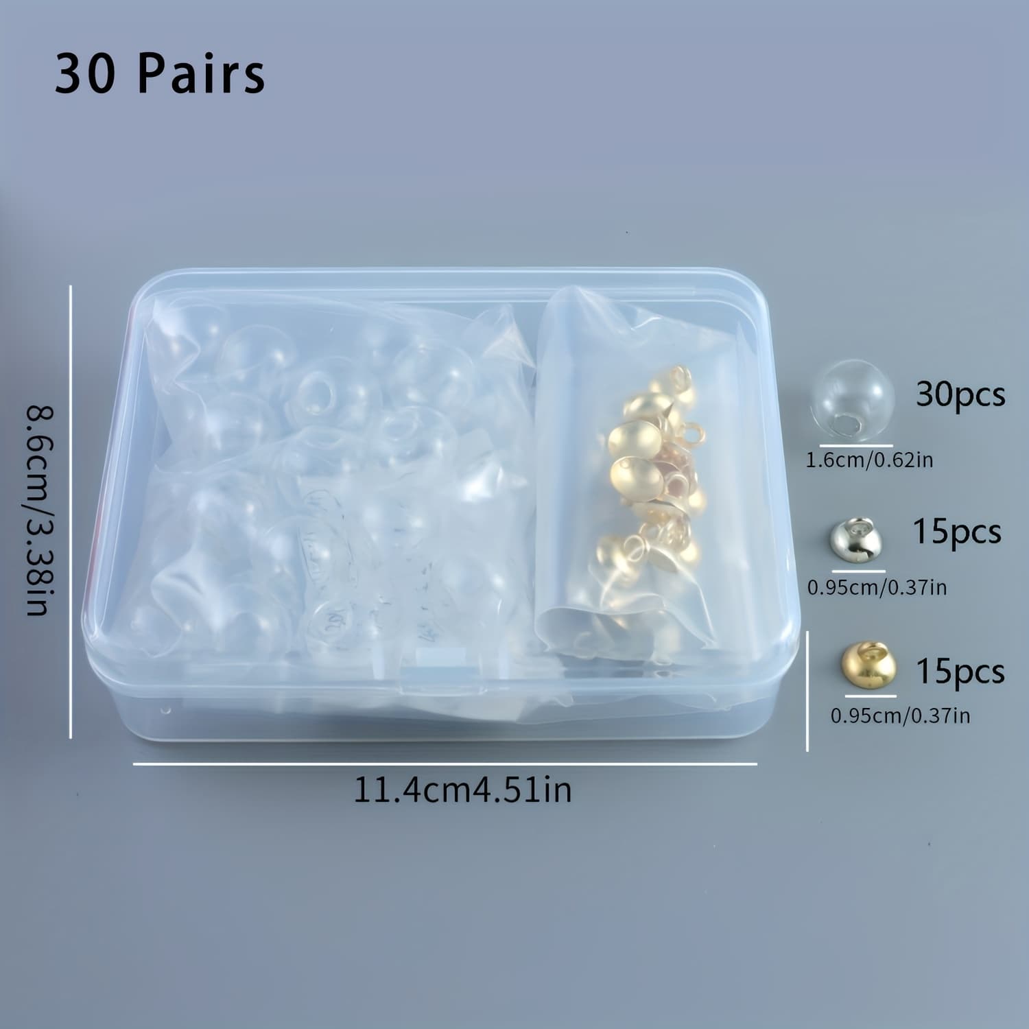 TEMU 30 Pairs Per Box Colors, This Kit Includes Clear Glass Ball Earrings, Mini Empty Wish Glass Balls, 30 Bead Caps, And 30 Glass Bottles For Jewelry Creation