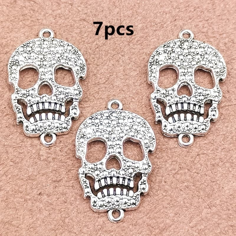 TEMU 7pcs Of Skull Charm Connector Pendants, Jewelry Additions For Handmade Bracelet, Necklace, And Earring Making, Measuring 22*34mm