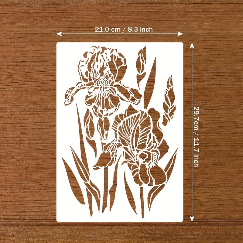 TEMU 1pc A4 Reusable Plastic Iris Flower Template For Painting And Sketching - Artistic Craft Stencil For Wall, Frame, Furniture Decor