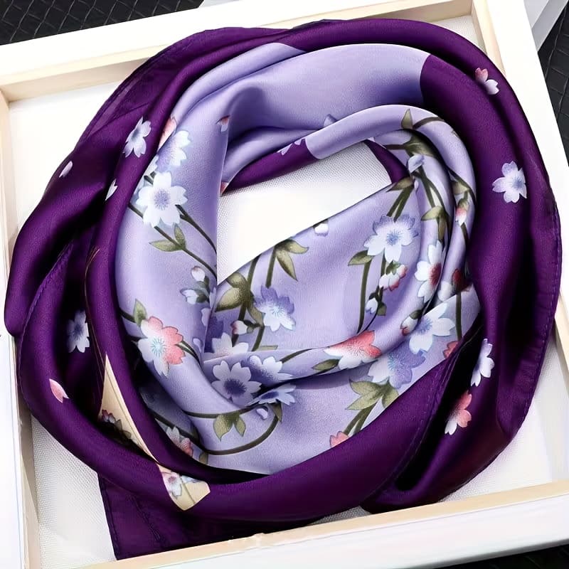 TEMU Elegant Floral Print Scarf For Women - Lightweight, Sun-protective & Warm Versatile , Machine Washable Soft Fabric In Purple/pink/white/green – Stylish Outdoor Accessory