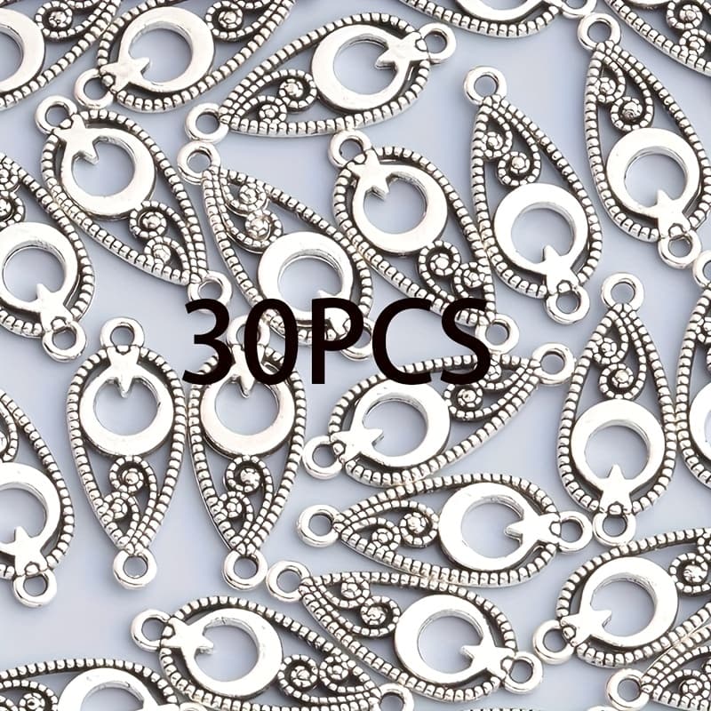 TEMU 30pcs Teardrop Moon Star Connecting Alloy Antique Star Double Ring Necklace Clasp Pendant Additions Ear Additions End Fixing Clip Crimp Beads - Durable Alloy Knot Cover