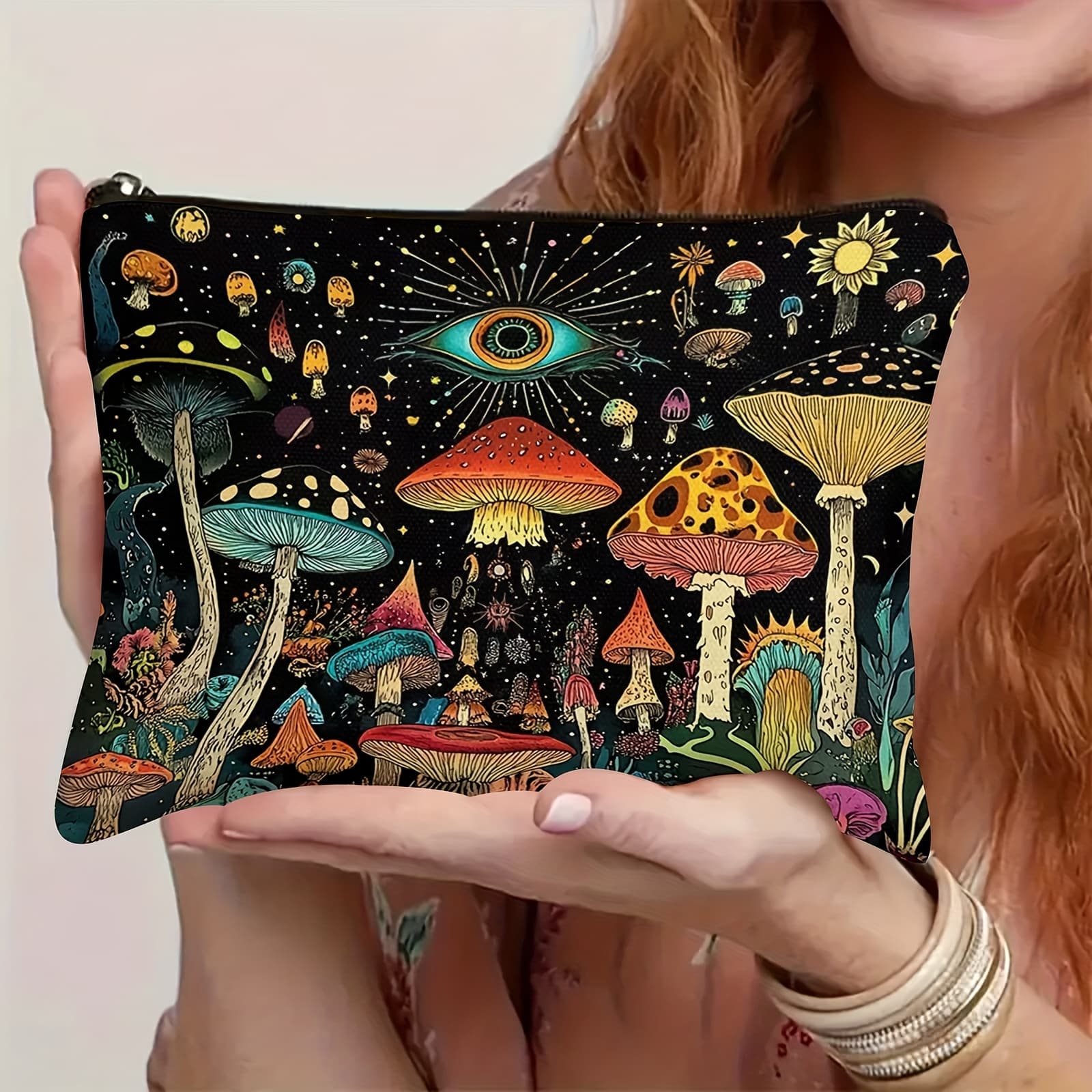 TEMU A Stylish Women's Cosmetic Bag With A Bohemian , Very Suitable For Holiday Outdoor Travel And Daily Use. The Polyester Durable Zipper Bag Is An Ideal Gift Cosmetic Bag For And