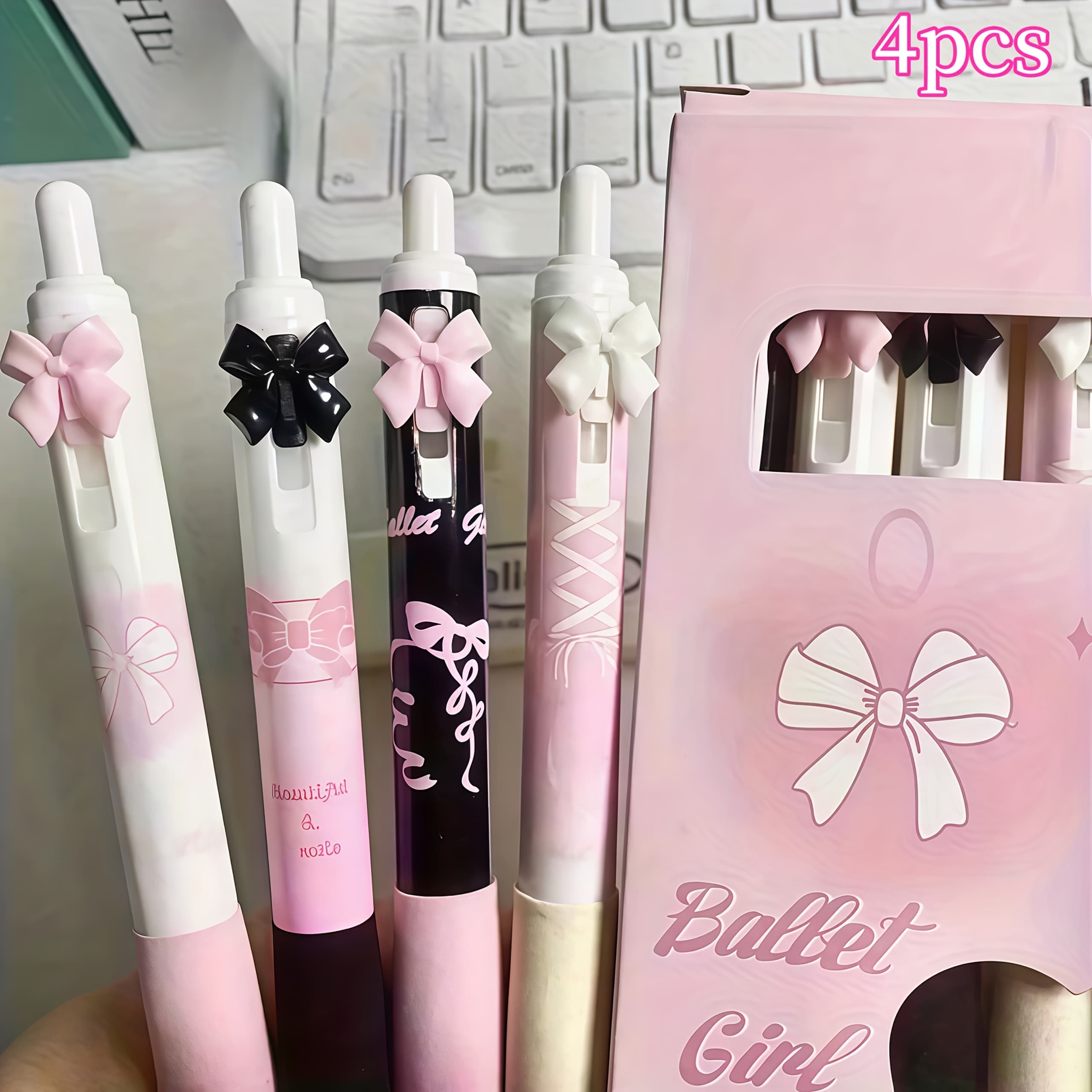 TEMU 4 Cute Sister Retractable Gel Pens, Cartoon Gel Pens, , 0.5mm Black Ink Pens, Aesthetic Pens, Smooth Writing, For Office And School Supplies, Study Stationery, Back-to-school Supplies