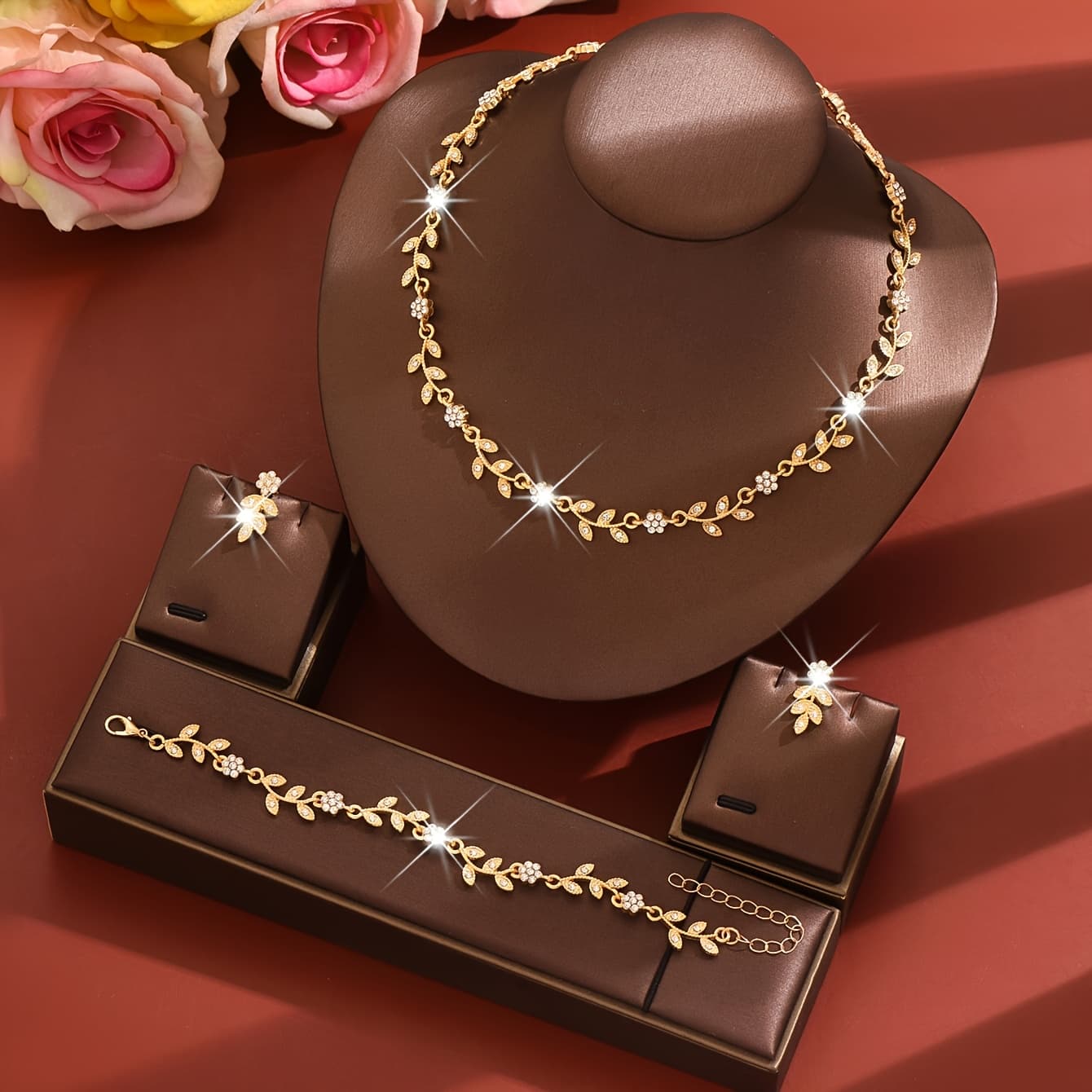 TEMU Chic And Elegant Women's Wedding Set, Including 1 Necklace And 1 Pair Of Earrings, Fashionable Alloy For Party Wedding Bridal Jewelry