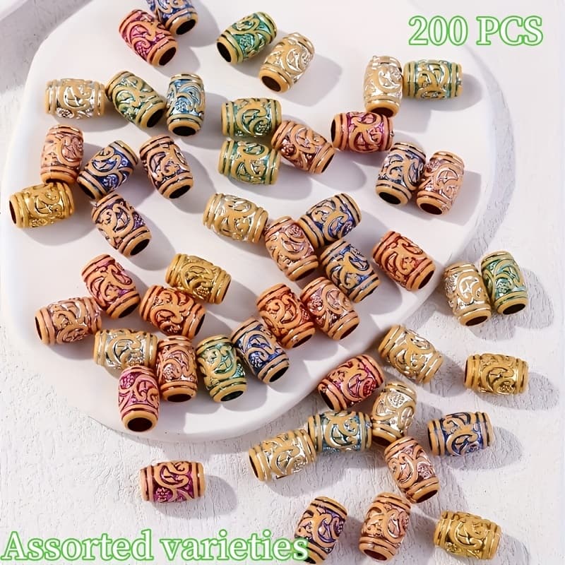TEMU 200pcs Bohemian Style Large Hole Acrylic Beads, Mixed Color Spacer Beads For Dreadlocks, Necklace, Earrings, Keychain And Jewelry Making Diy Crafts Accessories