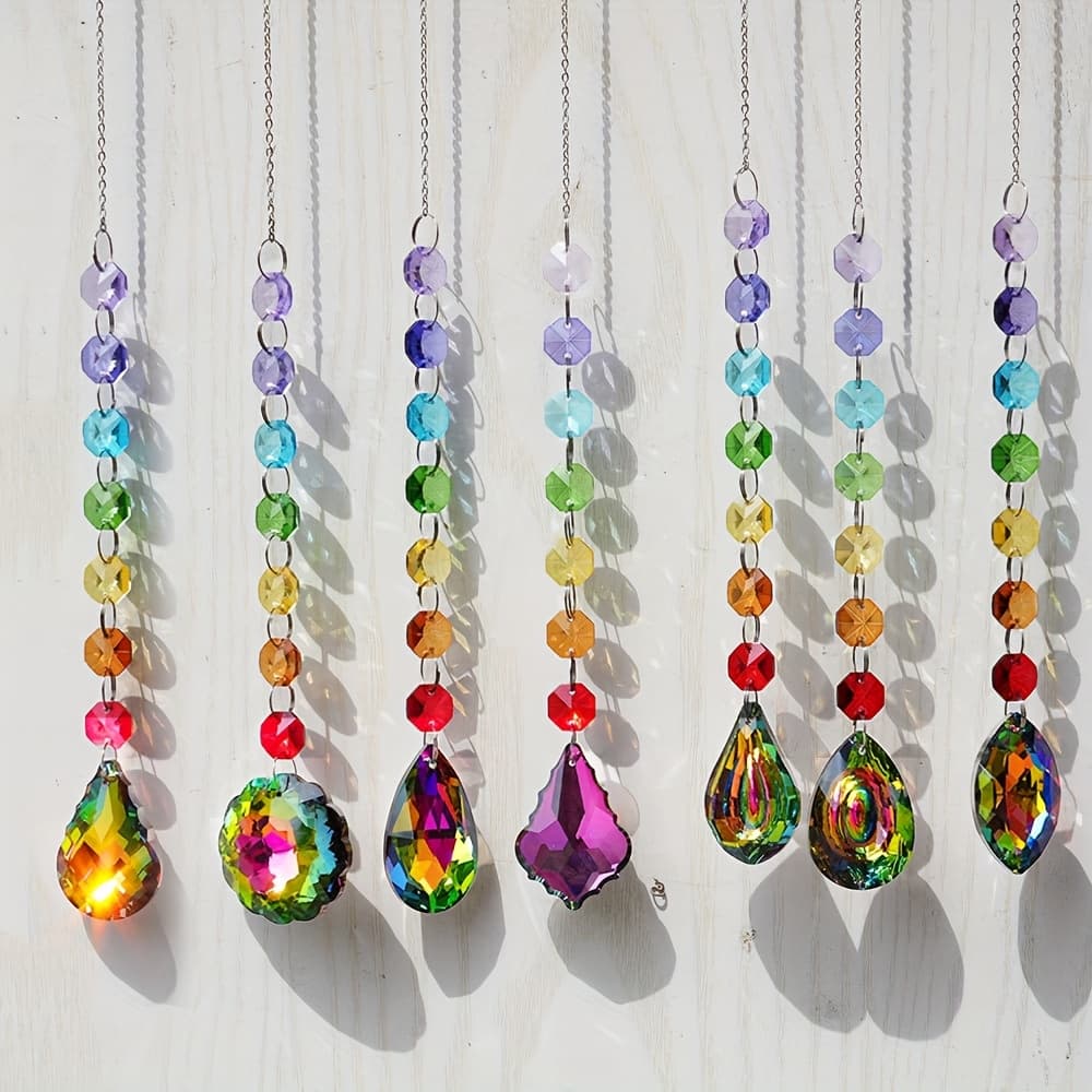 TEMU 7pcs Colorful Catcher Hanging Sun Catcher Bead Chain Pendant Ornament Crystal Prism For Window Home Garden Christmas Party Wedding Decoration