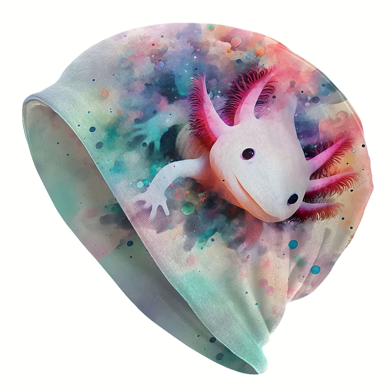 TEMU Vintage-style Axolotl Beanie - Stretchy, Breathable Polyester Ski For Men